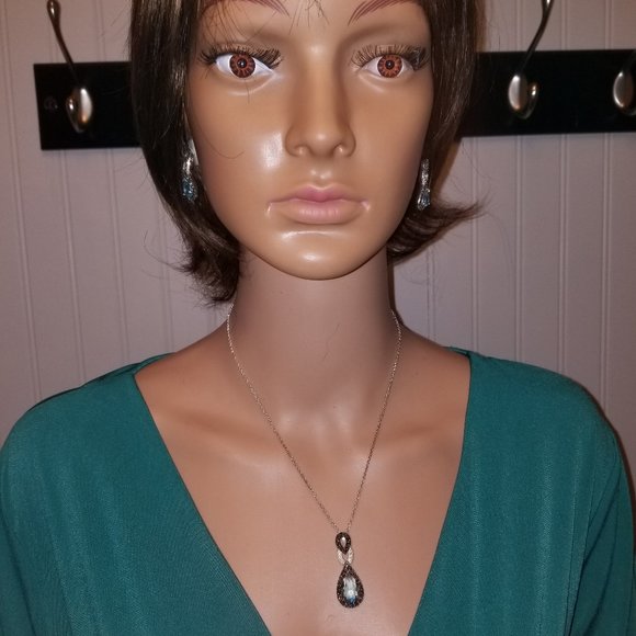 NWOT Plated Topaz Sterling Silver and Marcasite Teardrop Necklace,earrings - Picture 8 of 12